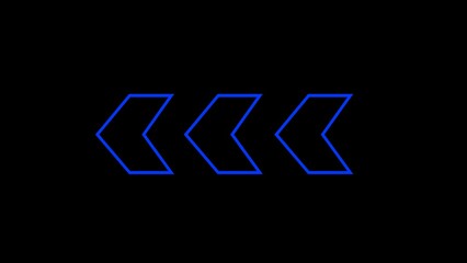 Glowing arrow direction icon. Flashing neon icon to the. left neon arrow. blue bright neon left abstract directional icon.