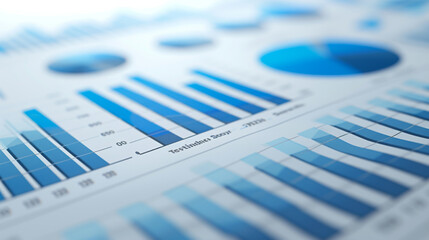 close-up of a collection of business documents with various types of charts and graphs