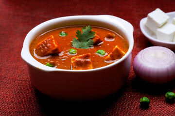Paneer Butter Masala, served with or without roti and rice, popular indian lunch / dinner menu in...