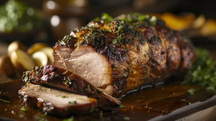 Foto op Plexiglas Get ready to feast on this iconic Cuban dish whole roast pork rubbed with a signature blend of es and herbs and cooked until it falls apart with a touch of the fork. The fiery © Justlight