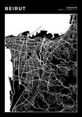 Fototapeta premium Beirut City Map, Cartography Map, Street Layout Map