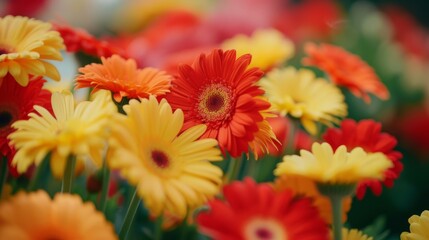 Bright and Cheery Gerbera Daisies Bouquet in Yellow, Orange, and Red AI Generated.