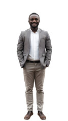 Fototapeta premium Happy African American businessman isolated in white background 