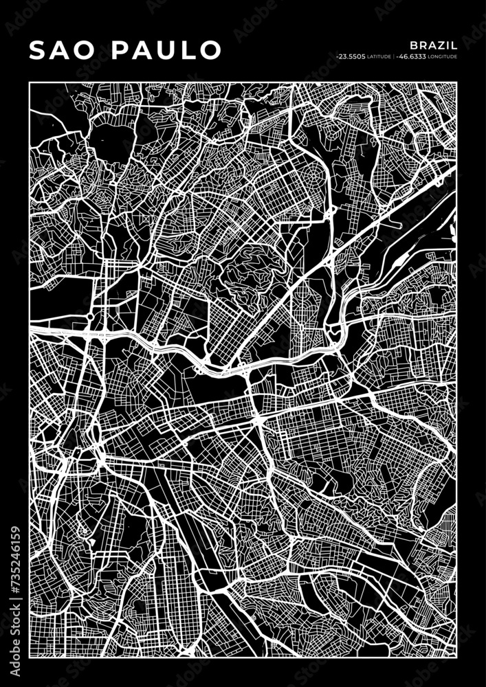 Wall mural sao paulo city map, cartography map, street layout map