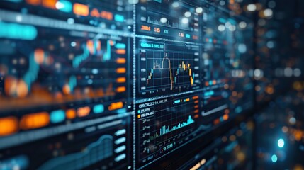 An intricate array of stock market analysis graphs and figures on a digital display, illustrating the depth of financial data processing.