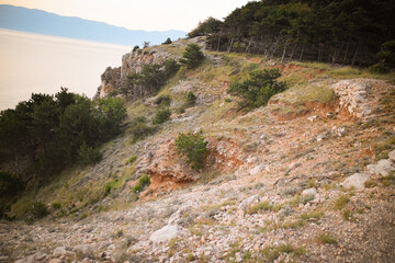 Fototapeta na wymiar Idyllic rocky coast of Krk island near Baska town, Krk island, Croatia 