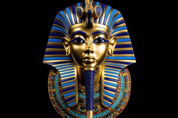 Radiant Pharaoh mask colorful. Stone wooden. Generate Ai - obrazy, fototapety, plakaty
