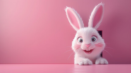 Obraz premium Easter bunny coming out of a hole in a pink wall