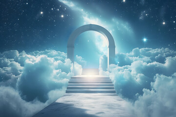 infinity path to the heaven with arch in the clouds
