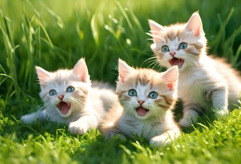 two kittens playing in the grass