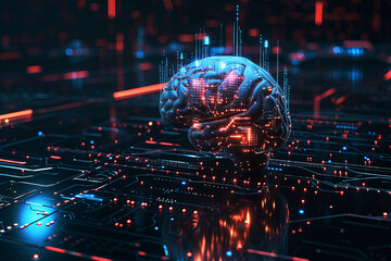 Obraz premium Human brain and head with electronic circuits