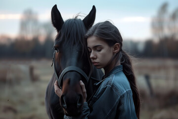 Fototapeta premium Equine Embrace: A Woman and Her Horse in Petcor Style