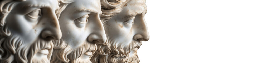 Fototapeta na wymiar Classical Greek Philosophers Marble Sculpture Profiles in Monochrome Detail