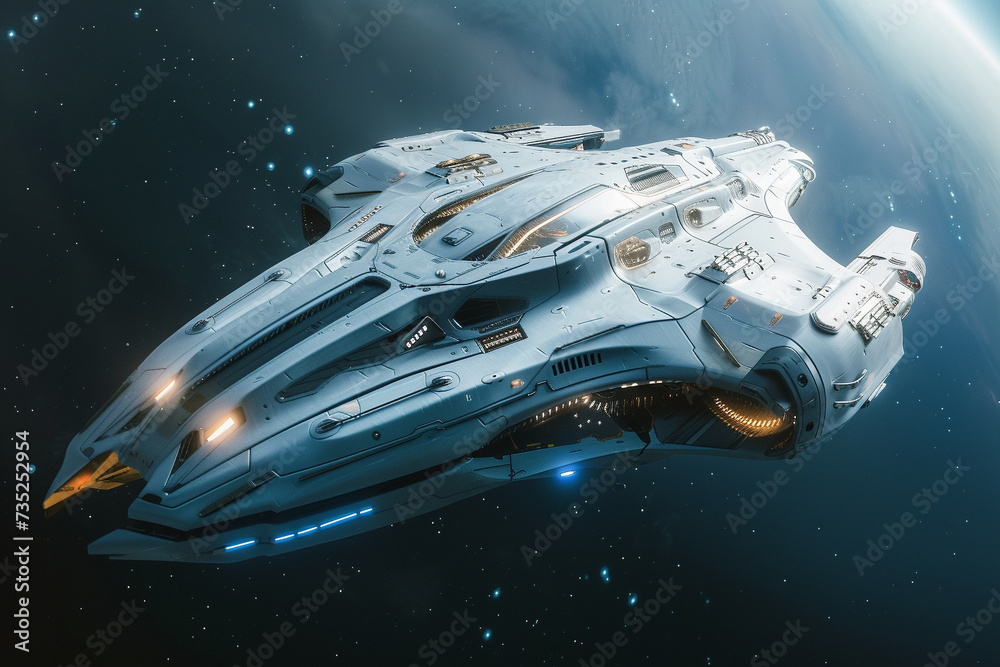 Wall mural a sleek and modern ai controlled spaceship floating in the cosmos ar