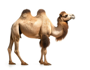 Kamel mit zwei höckern stehend isoliert auf weißen Hintergrund, Freisteller 