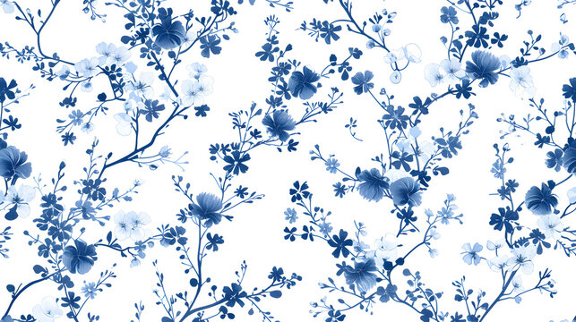 Fototapeta minimalist blue floral chinoiserie pattern 