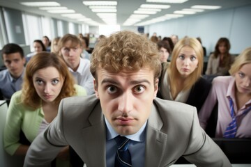 Obraz premium Annoying sad colleague office. Using pressure. Generate Ai