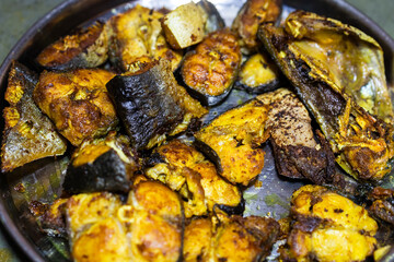 isolate fried fish close up shot at home from different angle