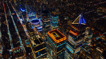 Sparkling glamorous panorama of New York at night. Amazing view of metropolis with beautiful...