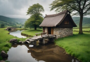 Obraz premium village on the river