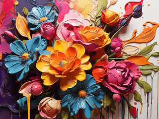 Vibrant Bouquet of Flowers with Paint Drips