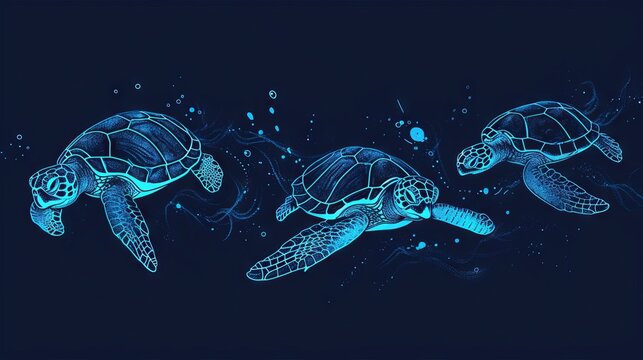 illustration of sea turtles on dark blue background
