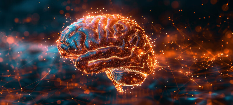 Portray an abstract representation of a super intelligent AI brain ar