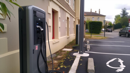 borne de station de recharge électrique en libre-service pour véhicule 100% électrique ou hybride en ville  - obrazy, fototapety, plakaty