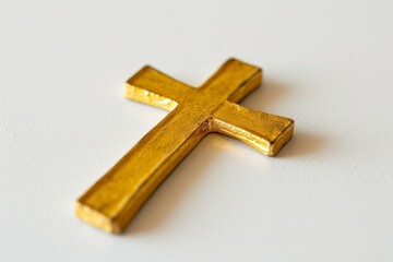 gold paint wooden holy cross on white background