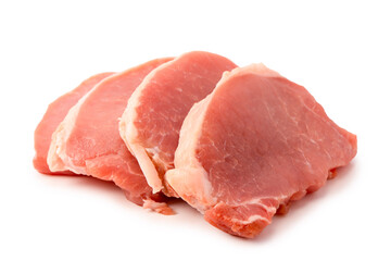 Raw pork pieces isolated on a white background.