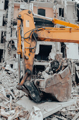 Fototapeta premium destroyed and burned houses in the city in Ukraine war