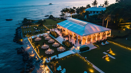 Fototapeta premium An aerial view of a luxurious Miami wedding venue by the sea