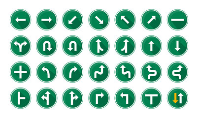 Large set of international road signs on white. Full collection of Traffic or Road signals isolated on white background. Vector illustration icon set