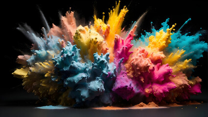 Fototapeta na wymiar Explosion of colored powder isolated on black background. Abstract colored background 