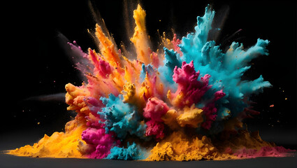 Explosion of colored powder isolated on black background. Abstract colored background
