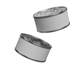 Silver tuna can with a white label mockup, in different angles without background