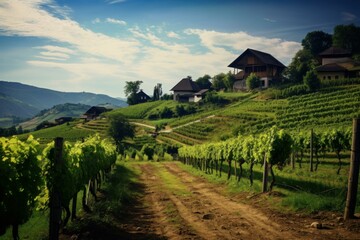 Fototapeta na wymiar Vineyard landscape. Italy winery country. Generate Ai