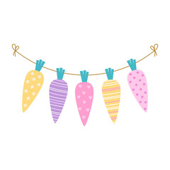 hanging easter carrots garlands, flat vector illustration