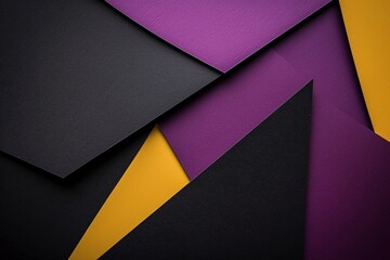 An elegant black canvas featuring sleek and modern purple and yellow geometric elements, adding depth and sophistication to the overall design