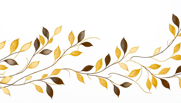 Watercolor floral pattern with gold leaves on white background Hand painted watercolor illustration
