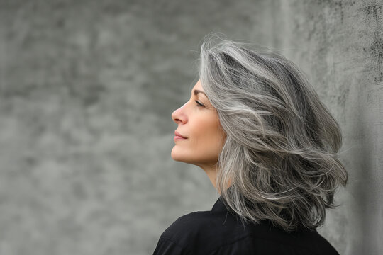 elegant old woman with gray short hair posing for a picture