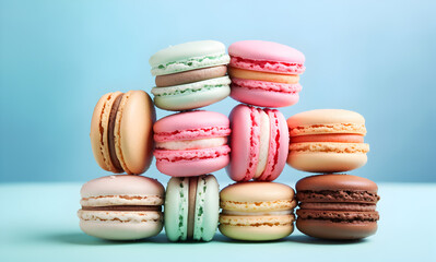 colorful macaroons on wooden background