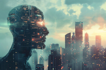 A dystopian world where artificial intelligence has superseded human intelligence - obrazy, fototapety, plakaty