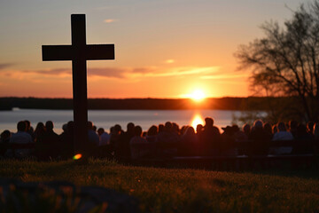 A peaceful sunrise Easter Sunday service
