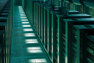 long row of servers with an empty background