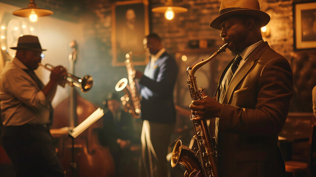Blues musicians performing in a New Orleans jazz club