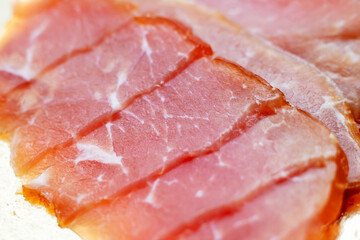 Red cuts of salted meat close up