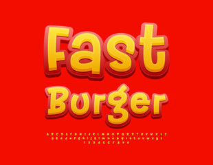 Vector advertising sign Fast Burger. Bright Alphabet Letters and Numbers set. Creative Red and Yellow Font