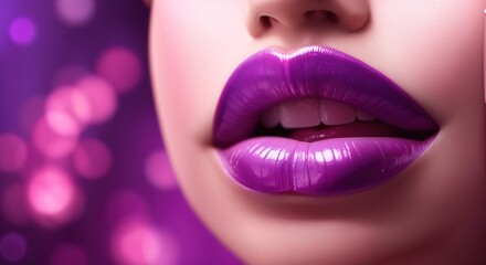 Close up of a woman's lips painted purple lipstick
