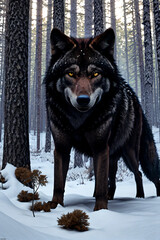 Timber Wolf in Deep Winter Forest